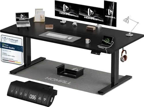 Homall Escritorio de Altura Regulable 180 x 80 cm con Puerto de Carga USB-A, Escritorio eléctrico con Bandeja de gestión de Cables, Escritorio de pie con 3 Funciones de Memoria, Escritorio para