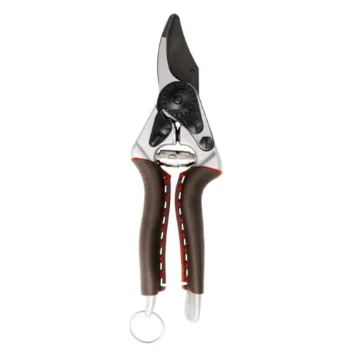 FELCO 6 ELITE tijera ergonómica compacta para diestros mano mediana, mangos de cuero, hoja F-Tech negra, corte 20 mm, 195 mm, herramienta duradera suiza