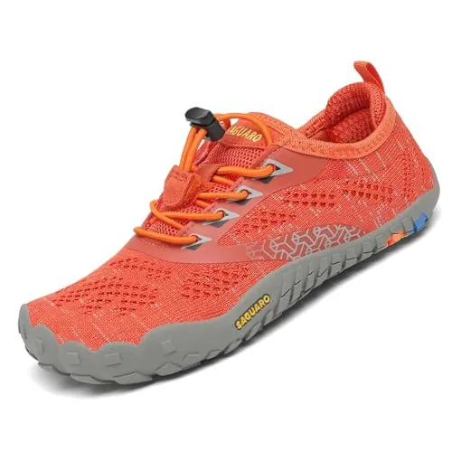 SAGUARO Zapatillas de Trail Niñas Calzado Descalzos Niños Zapatillas de Deporte Fitness Correr en Asfalto Transpirables Minimalistas Barefoot Zapatos Senderismo Antideslizantes Exterior Naranja 28 EU