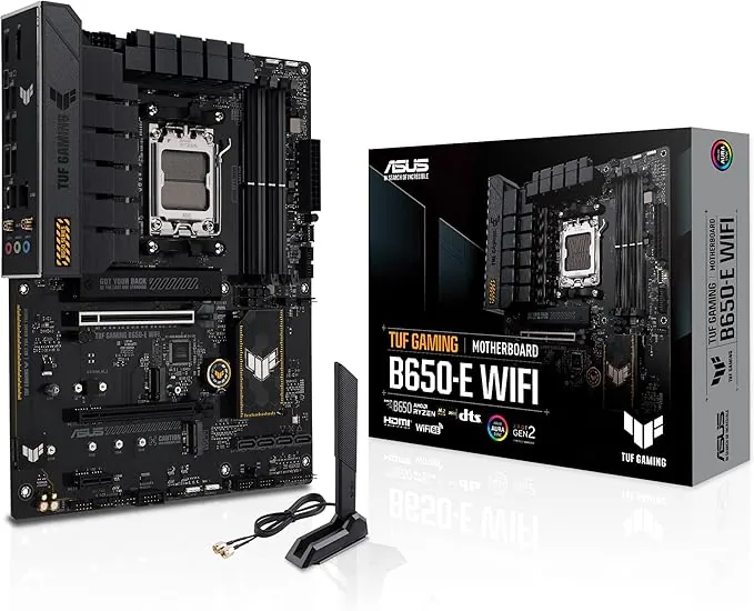 ASUS TUF GAMING B650-E WIFI - Placa base ATX AMD B650 Ryzen AM5 (VRM de 8+2 fases, PCIe 5.0, M.2, PCIe 5.0, Ethernet 2,5 Gb, Wi-Fi 6E, HDMI, DP, USB Tipo-C, cancelación de ruido AI, Aura Sync RGB)