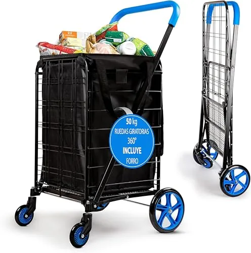 Serenelife Carro de la Compra Plegable, Supermercado, con Forro Oxford Impermeable, 4 Ruedas, Soporta hasta 50kgs, Portatil, Ligero