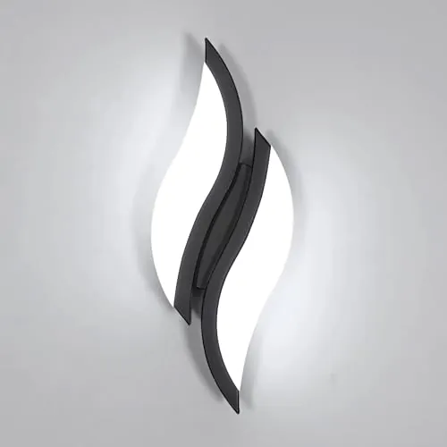 Goeco Aplique de Pared Interior 12W Lámparas de Pared Modernas en Forma de Hoja Luz Blanca Fría 6500 k in Acrílico para Dormitorio Pasillo Sala de Estar, Negro