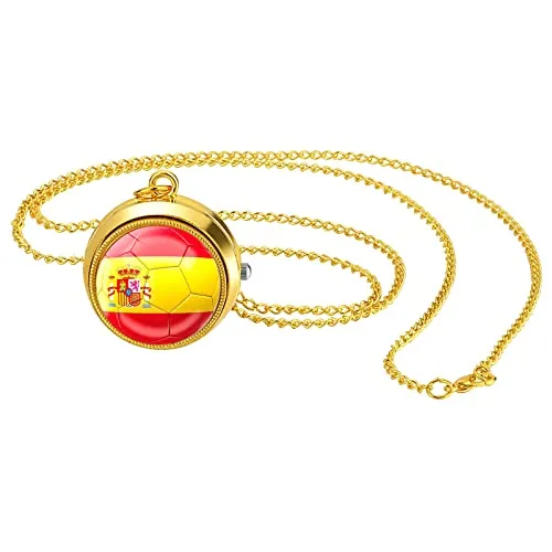 JewelryWe Reloj de bolsillo clásico con diseño de bandera nacional de fútbol para hombres y mujeres, España