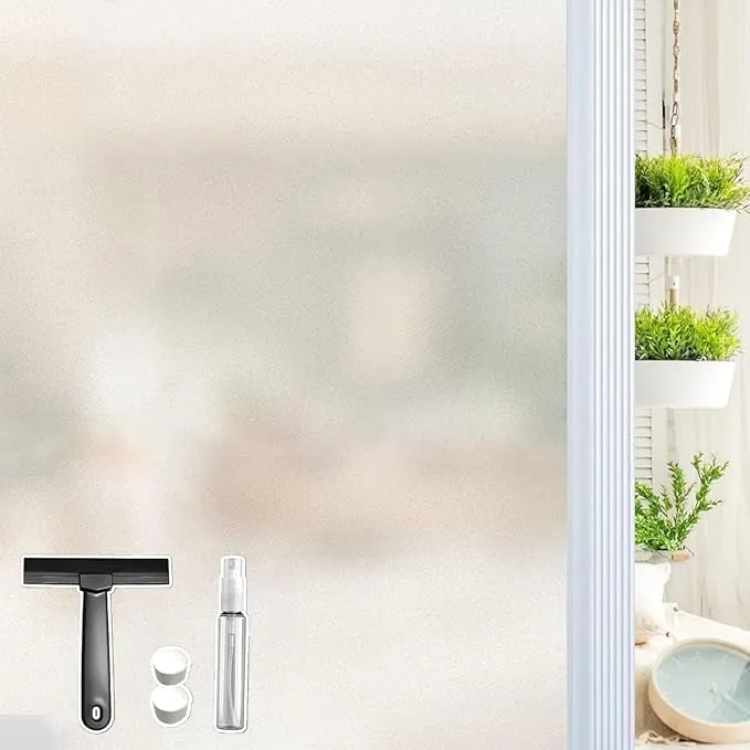 Qualsen Vinilos para Cristales Opaca Esmerilada, Adhesión Electrostática No Adhesivo Vinilo Ventana Privacidad Anti UV Decorativo Vinilo Cristal para Puertas Cristal Bano Cocina 90 x 400 cm