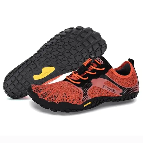 SAGUARO Mujer Hombre Barefoot Zapatillas Minimalistas Zapatillas de Trail Running Antideslizante Calzado Barefoot para Fitness Trekking Gym Agua Naranja,Gr.41