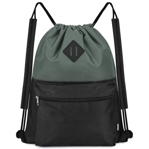 WANDF Mochila con cordón, bolsa deportiva para gimnasio con compartimento húmedo, bolsa resistente al agua cordón para hombres y mujeres (negro con hombrera)