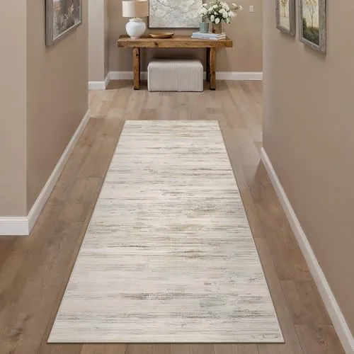 PureCozy Alfombra Pasillo 60x180cm Cocina Beige Alfombras Antideslizante Lavable Lavadora Moderna Abstractas Larga Carpete Habitacion Comedor Recibidor Pelo Corto Carpet