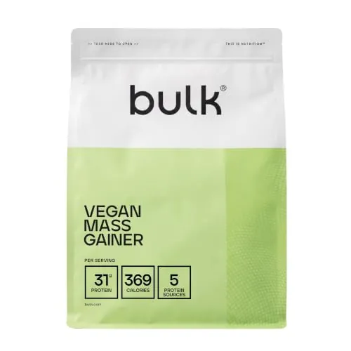 Bulk Ganador de masa vegano, Plátano y Caramelo, 2.5kg | Batido de proteínas en polvo a base de plantas, Producto para ganar peso, 25 Dosis