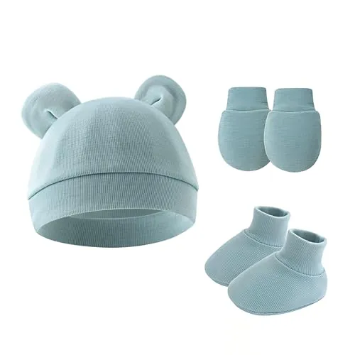 EUYKQNOI 1 Sets Recién Nacido Bebé Sombrero y Guantes Accesorios Set,Gorro Bebe Recien Nacido,Gorra Baby,Chaussettes Confortables，Algodón Niños Niñas 0-6 Meses,Set Recien Nacido