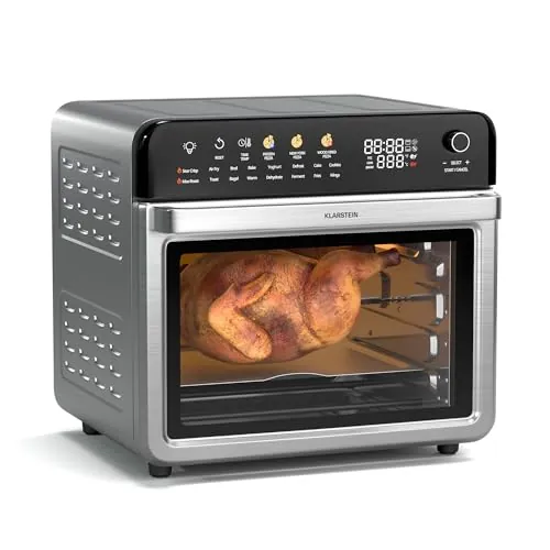 Klarstein AirGlaze Digital Colour Freidora De Aire – 34L, 2200W, 19 Programas, Pantalla Digital, Sin Aceite, Función Asado, Acero Inoxidable, Accesorios Extraíbles, Puerta Doble Cristal, Negro
