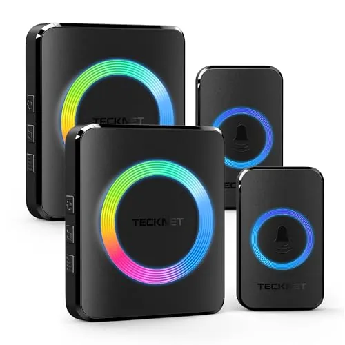 TECKNET Timbre Inalámbrico Exterior Impermeable IP65 Impermeable, Negro