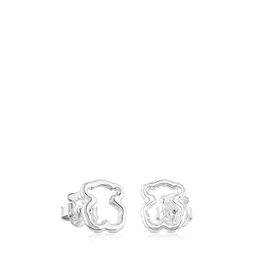 TOUS Pendientes de Plata de Primera Ley para Mujer con Cierre a Presión, Medida del Oso: 1,15 cm, Versátil e atemporal, Colección New Carrusel