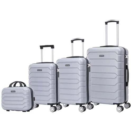 Mi Ko Mi Ka Conjunto de Maletas de Viaje Elegantes: Carcasa Ligera de ABS, Cerradura Numérica, 4 Ruedas Giratorias 360°, Asa Telescópica de Aluminio | Juego de 3 o 4 Maletas (8002, Gris)