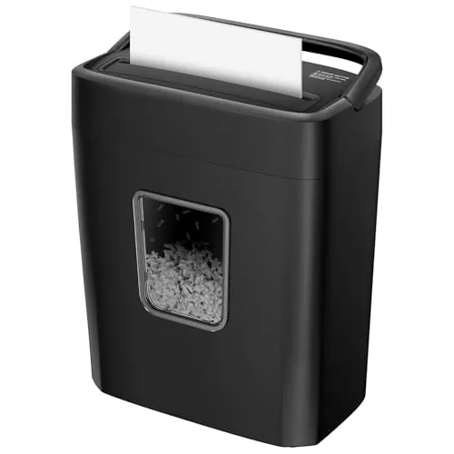 Bonsaii Trituradora de Papel 8 Hojas, Destructora de Papel para Oficina y Hogar, Nivel de Seguridad P-4, Corte Cruzado 5×14mm, Tritura Tarjetas de Crédito, Clips, Grapas, C261-C