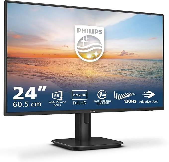 Philips 24E1N1100A Monitor 23.8 Pulgadas FHD, 120Hz, IPS, 1 MPRT, Adaptive Sync., Altavoces (1920x1080, 1x HDMI 1.4), Negro