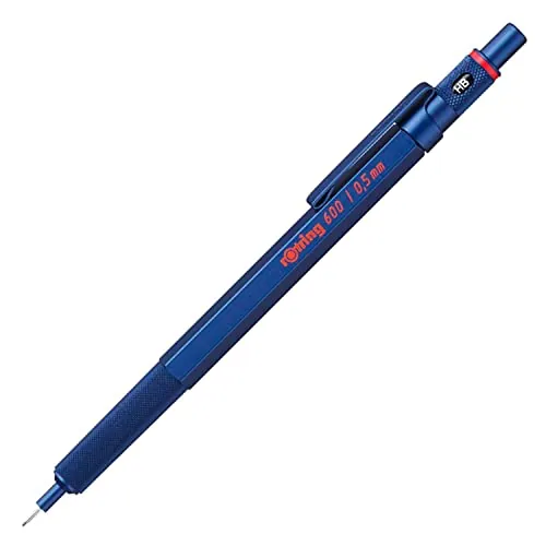 rOtring Portaminas 600 | 0,5 mm | Portaminas de cuerpo de metal azul | Agarre estriado antideslizante y barril hexagonal