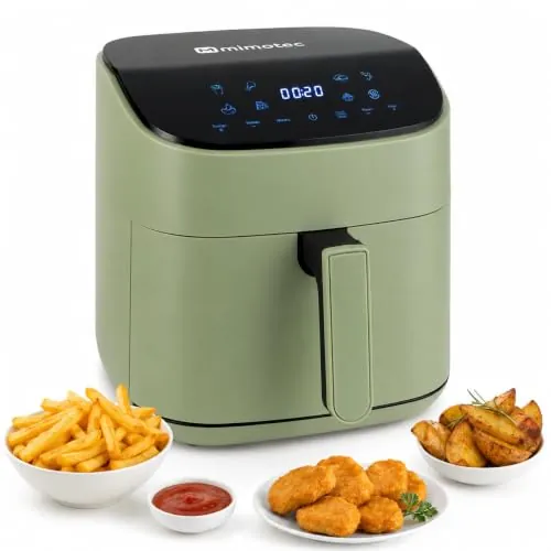 M mimotec – Air Fryer Green Sara Touch 6,5L, Freidora de Aire sin Aceite, 1600W, 8 Menús Digitales, Pantalla Táctil,Función Grill, Temporizador regulable, Temperatura 80-200°C, Cocina Saludable