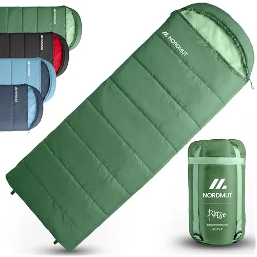 NORDMUT® Saco de Dormir Manta para Adultos con Cremallera YKK de Doble dirección – Tamaño Compacto & Ultraligero 1600 g – 3 Estaciones (250 gsm) – Camping, Outdoor & Festivales (Verde Bosque)