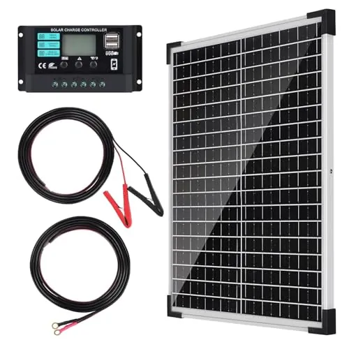 【25W Placa Solar 12V Kit】DERUXI Panel Solar 25Watt Kit Placa Solar Monocristalino: Panel Solar de 25W+Controlador de Carga de 10A+Cable con Pinzas Tipo Cocodrilo+Batería kabel,para Vehículos RV Barco