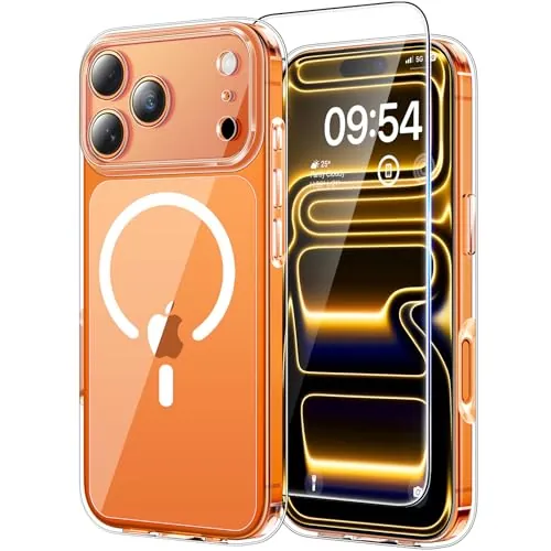 TAURI Funda para iPhone 17 Pro MAX 6.9", Compatible with MagSafe [No Amarillea] con HD Protectores de Pantalla, [Protección de Grado 15 FT] Mejorada Protección Anti-Arañazos Case - Transparente