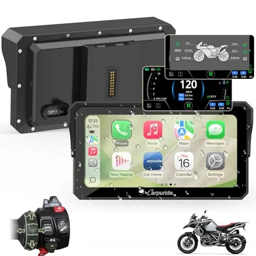 Carpuride W602BS Pro Carplay Pantalla para BMW Motocicletas, Nativo Wonder Wheel Control y Lectura de Datos, Inalámbrico CarPlay y Android Auto, 6.25" Impermeable Táctil Pantalla, OTA, Dual Bluetooth.