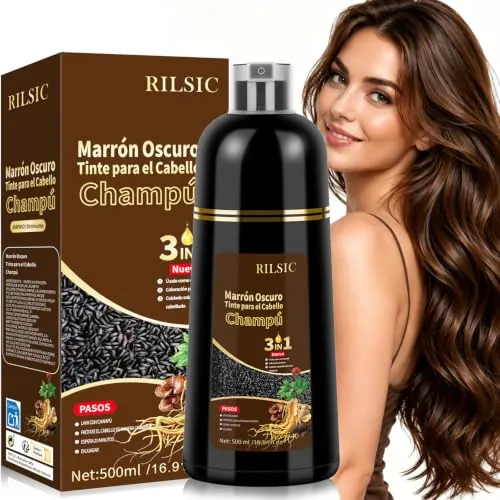 Champú Tinte Castaño Oscuro Cubre Canas, Hair Dye Shampoo,Champu Colorante