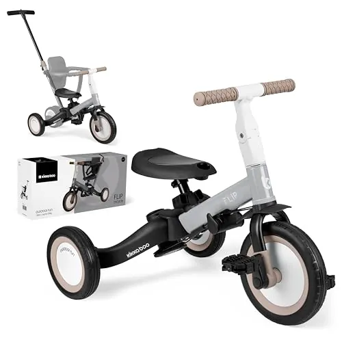 KikkaBoo Flip, Triciclo Evolutivo de Bebé 5 en 1, Bicicleta con o sin Pedales, Ajustable y Transformable, Gris, Desde 1 Año hasta 5 Años
