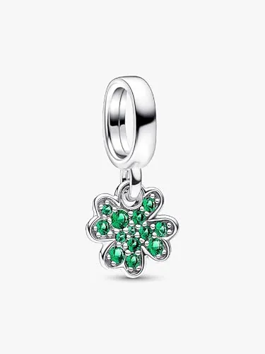 MariaFonte Colgante Charm de trébol de cuatro hojas verde pequeño compatible con todas las marcas Bead con circonita verde para mujer original plata