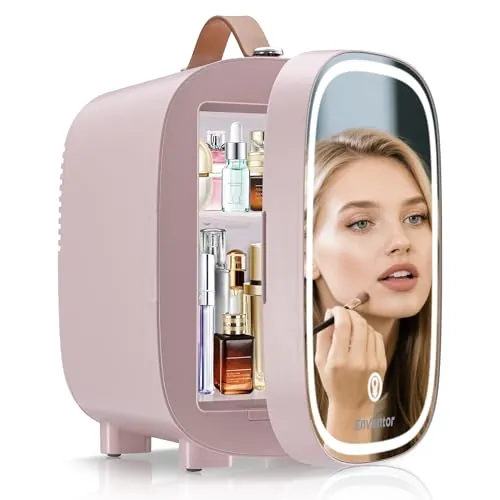 Enventor Nevera Pequeña con Luz LED Regulable, 4L, Rosa