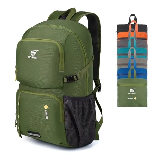 SKYSPER - Mochila ultra ligera plegable con compartimento para artículos mojados - Mochila de día impermeable y compactable para senderismo, viajes, rutas en bicicleta y viajes urbanos