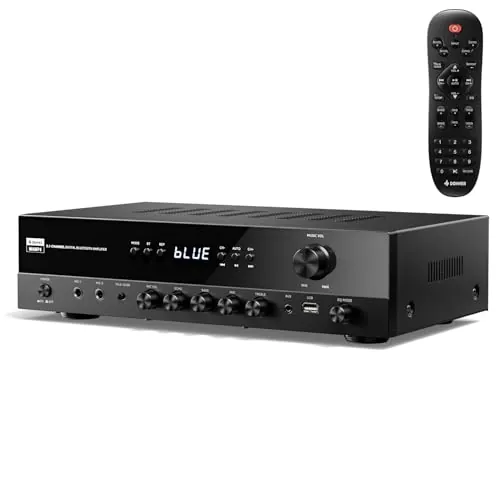 Donner Receptores Estéreo, Amplificador de Audio de 5.1 Canales con Bluetooth 5.3, óptico/Coaxial, USB, FM, 2 Entradas de Micrófono, Eco, RCA, para Altavoces de Casa, Karaoke y Cine en Casa, MAMP4