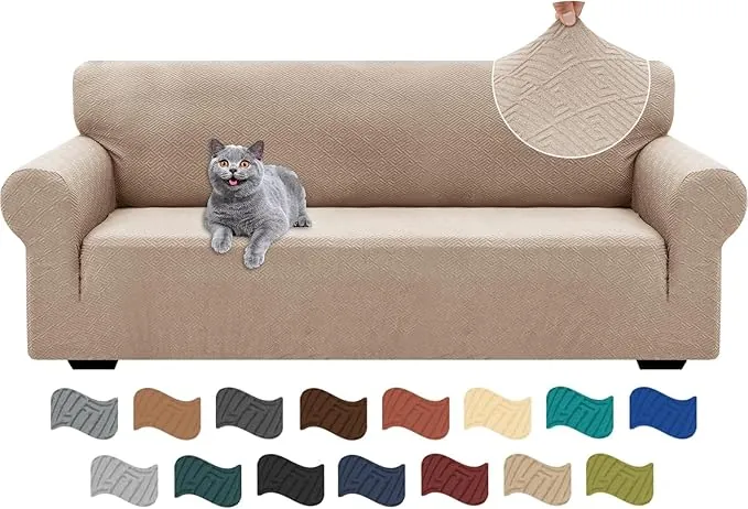 Ystyle Funda Sofa 3 Plazas Ajustable, Fundas para Sofa Elasticas, Funda De Sofa Anti Gatos Perros, Sofa Cover con Reposabrazos, Jacquard Fundas Cubre Sofa Ntideslizante Lavable, Caqui