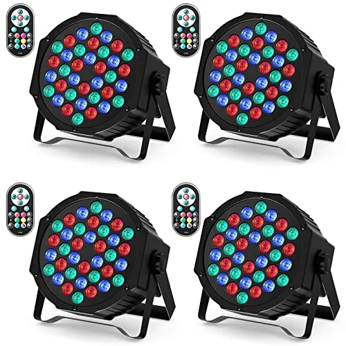 U`King 4 Piezas Foco Par LED, RGB 36 LED Luces Escenario con Control Remoto y Modo de Activación de Sonido, Luz de Discoteca para Fiestas Navidad DJ Bar