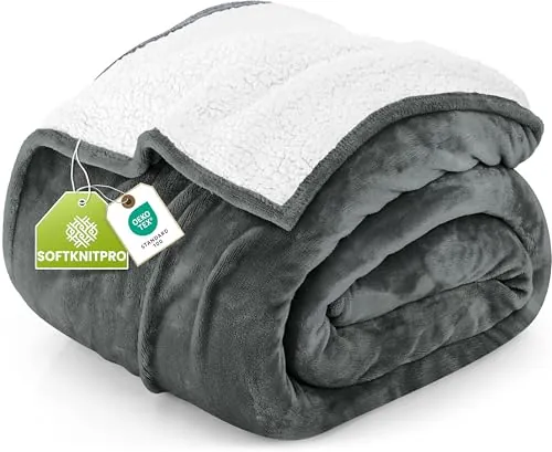 Utopia Bedding Manta Franela Reversible Polar - (Gris, 259x228 cm) | Manta para Sofá, Manta Reversible de Forro Polar Suave para Cama, Sofá y Viajes, Ideal para Todas Las Estaciones