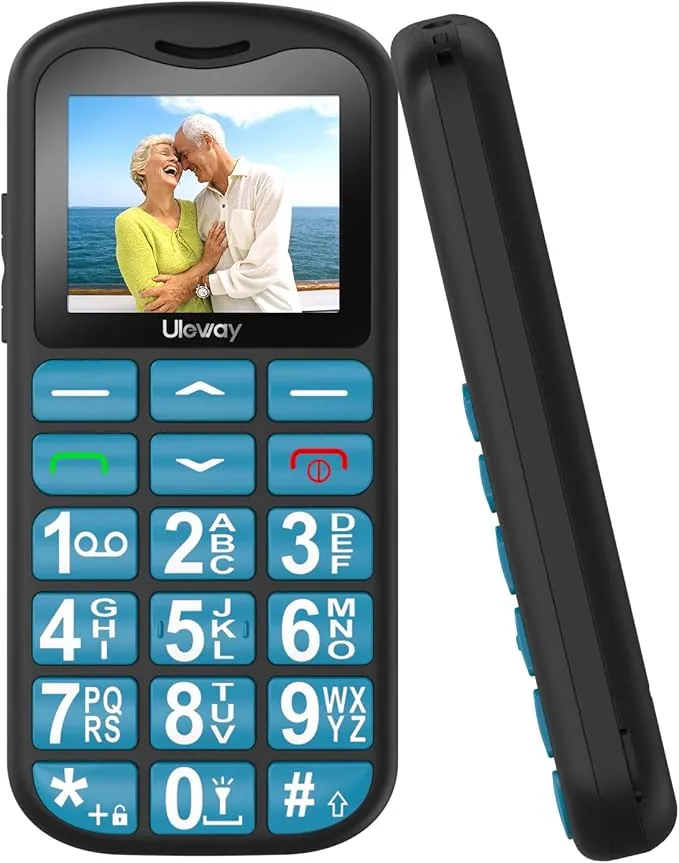 uleway - Teléfono móvil para Personas Mayores con Teclas Grandes y sin Contrato, Dual SIM, teléfono móvil gsm para Jubilados con botón de Llamada de Emergencia SOS, Color Azul