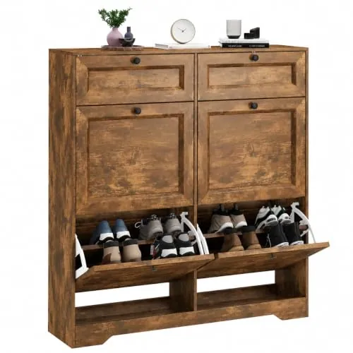 Xbro Zapatero Estrecho Entrada Recibidor, Mueble Zapatero de Madera 4 Abatibles y 2 Cajones,20 Pares de Zapatos, Zapatero para Pasillo y Salón, Medidas 95×25×102cm Retro