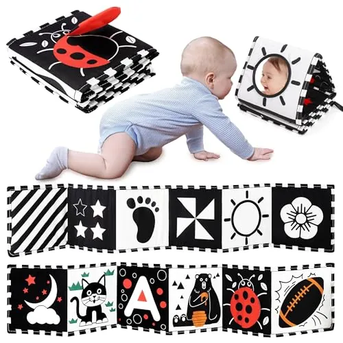 URMYWO Libro Bebé Blanco Y Negro, Tummy Time Bebé Montessori
