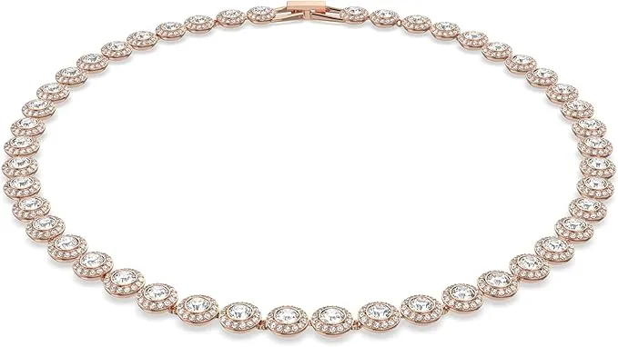 Swarovski Collar Tennis Una Angelic, Talla redonda, Medio, Blanco, Baño tono oro rosa
