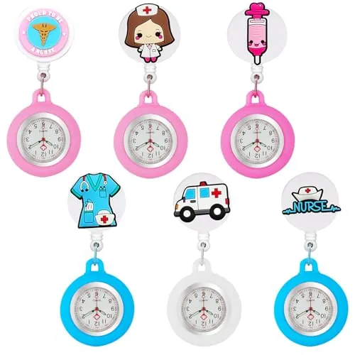 6 unidades de reloj de enfermera, bonito reloj de hermana con clip para mujeres y niñas, reloj de enfermera, reloj de pulsera para enfermeras, médicos, enfermeras, paramédicos, enfermeras, enfermeras,