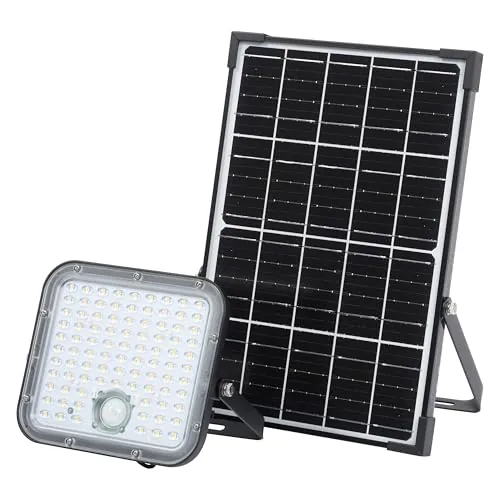 OSRAM Endura - Lámpara LED solar exterior para exteriores con luz de inundación y panel solar, cable de 5 m, con mando a distancia y sensor de movimiento PIR, 30 W, 4500 lm, 840, 4000 K, eficiencia