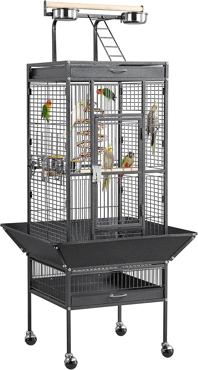 Yaheetech Jaula para Pájaros Jaulas Grandes para Canarios Loros Jaula Metal Grande 64 x 64 x 157 cm Negro