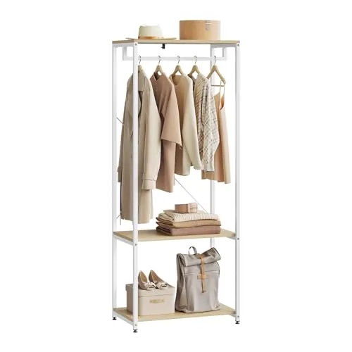 WOLTU Perchero con Ropa con Zapatero, Estante Perchero, Metal y Madera, 60 x 40 x 167 cm
