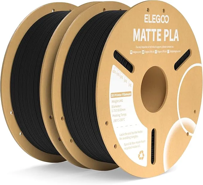 ELEGOO Filamento PLA MATE 1.75 2KG Negro, Filamento para Impresora 3D, Precisión Dimensional +/- 0.02mm, Carrete Filamento 3D,para Mayoría Impresoras 3D