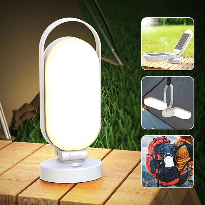 Hapfish Luz Camping Recargable, 5000mAh Lampara Solar Camping, Accesorios Camping, Portatil Plegables Impermeables, Linterna LED Sin Cable para Tienda, Emergencia, Interior, Exterior, Campismo