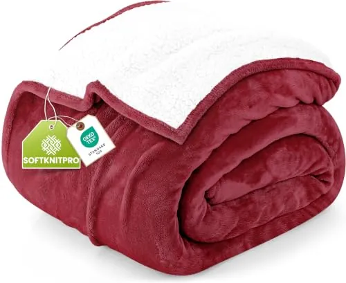 Utopia Bedding Manta Franela Reversible Polar - (Burdeos, 150x200 cm) | Manta para Sofá, Manta Reversible de Forro Polar Suave para Cama, Sofá y Viajes, Ideal para Todas Las Estaciones