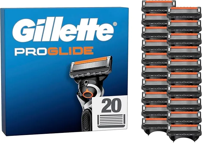 Gillette Proglide Pack de 20 Recambios Para Maquinillas De Afeitar Para Hombre, Cuchillas De Afeitar Con Doble Lubricación y Recortadora De Precisión