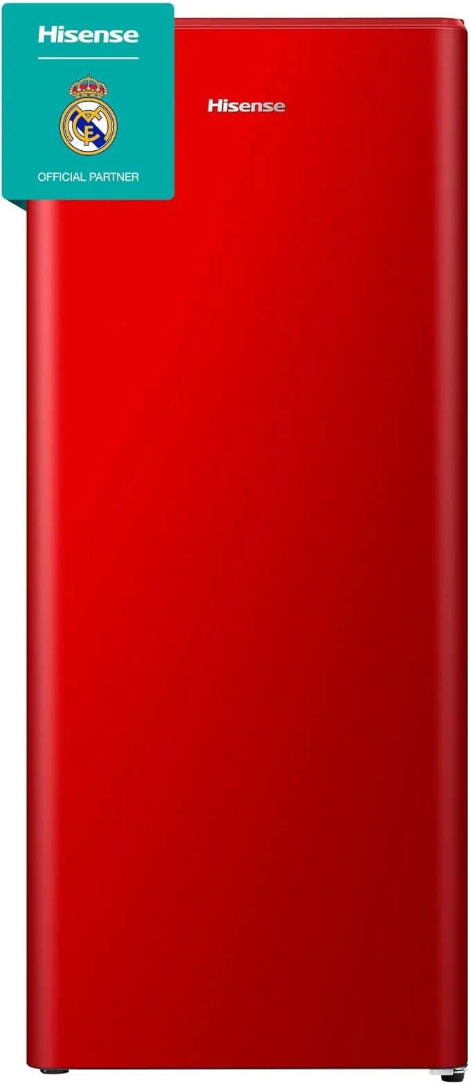 Hisense RR220D4BRE - Frigorífico Una Puerta, Congelador Freeze Zone, 165 L de capacidad, 128 cm alto, Class E, Botellero, Cycle Defrost (Cíclico), Cajón Frutas Y Verduras, Color Rojo