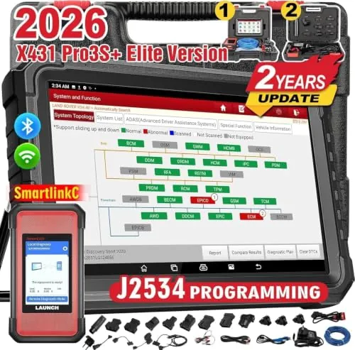 LAUNCH X431 PRO3S+ Elite SmartlinkC Profesional Diagnosis Coche Multimarca con Sistema Completo Bidireccional 60+ Reinicio ECU Codificación FCA OE Mapa topológico Escáner Diagnóstico CANFD/DOIP/J2534