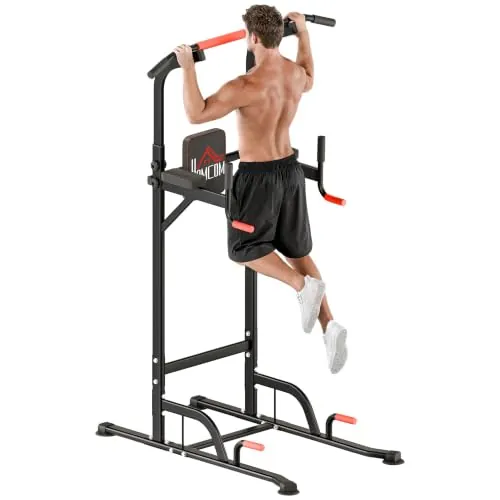 HOMCOM Barra de Dominadas Altura Regulable 189-239 cm con 7 Orificios | Torre de Ejercicios Estación Multifuncional para Entrenamiento Fitness Casa Gimnasio Oficina Carga 120 kg