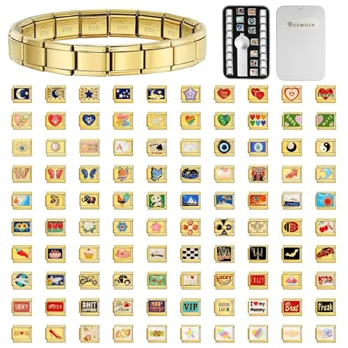 GEMOSA Pulsera de charm italiana – Pulsera modular personalizable para mujer y hombre – Idea de regalo DIY, 17,1 cm, Acero inoxidable, Sin piedra preciosa
